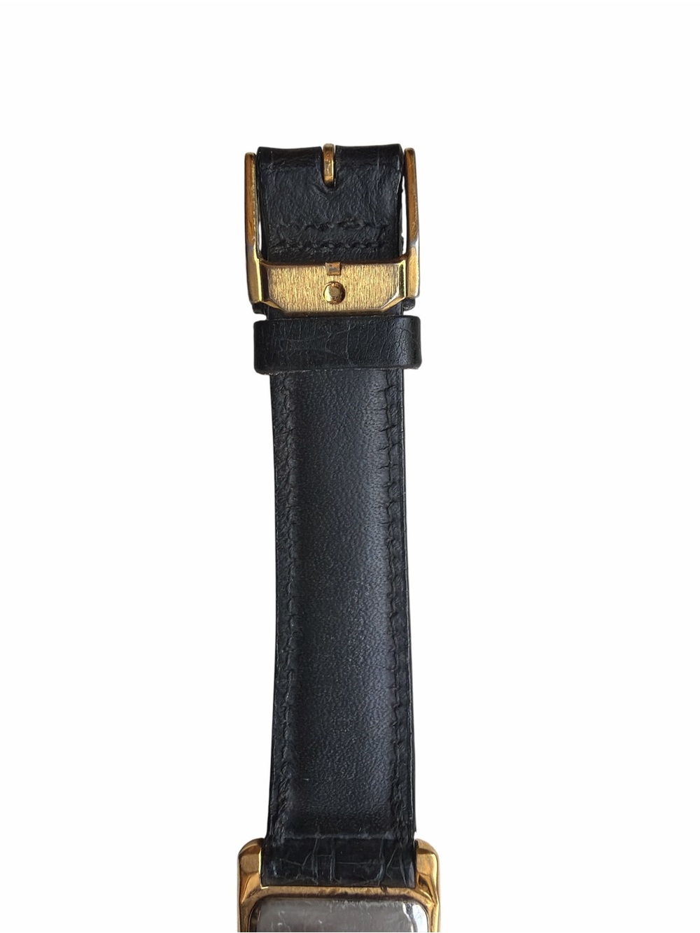 Vintage Movado 18k Gold Plated Tank Watch Black Leather Strap Sapphire Crown - Picture 11 of 16